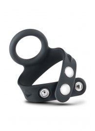 Черное эрекционное кольцо с подхватом мошонки на кнопках VS6 - Blush Novelties - в Миассе купить с доставкой