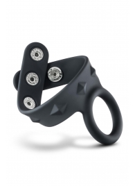 Черное эрекционное кольцо с подхватом мошонки на кнопках VS6 - Blush Novelties - в Миассе купить с доставкой