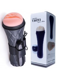 Телесный мастурбатор-вагина в черной колбе с вибрацией - Boys of Toys - в Миассе купить с доставкой