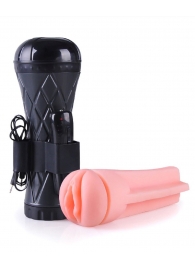 Телесный мастурбатор-вагина в черной колбе с вибрацией - Boys of Toys - в Миассе купить с доставкой