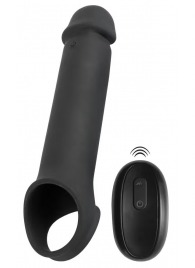 Черная вибронасадка для пениса с хомутом для мошонки и пультом ДУ Remote Controlled Penis Extension - Orion - в Миассе купить с доставкой