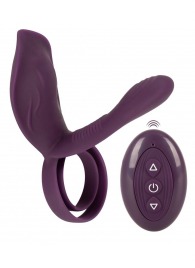 Фиолетовая насадка на член с клиторальным отростком и пультом ДУ RC Couple’s Vibrator 2 - Orion - в Миассе купить с доставкой
