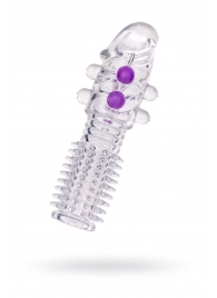 Гелевая прозрачная насадка с шариками и шипами - 14 см. - Toyfa Basic - в Миассе купить с доставкой