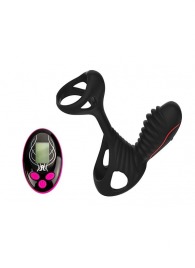 Чёрная насадка на фаллос Gladiator + LRS  с трехкнопочным пультом управления - Adrien Lastic - в Миассе купить с доставкой