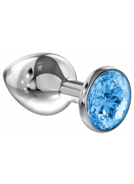 Большая серебристая анальная пробка Diamond Light blue Sparkle Large с голубым кристаллом - 8 см. - Lola Games - купить с доставкой в Миассе