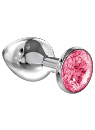 Большая серебристая анальная пробка Diamond Pink Sparkle Large с розовым кристаллом - 8 см. - Lola Games - купить с доставкой в Миассе
