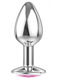 Малая серебристая анальная пробка Diamond Pink Sparkle Small с розовым кристаллом - 7 см. - Lola Games - купить с доставкой в Миассе