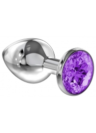 Большая серебристая анальная пробка Diamond Purple Sparkle Large с фиолетовым кристаллом - 8 см. - Lola Games - купить с доставкой в Миассе