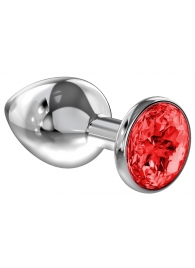 Большая серебристая анальная пробка Diamond Red Sparkle Large с красным кристаллом - 8 см. - Lola Games - купить с доставкой в Миассе