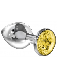 Большая серебристая анальная пробка Diamond Yellow Sparkle Large с жёлтым кристаллом - 8 см. - Lola Games - купить с доставкой в Миассе