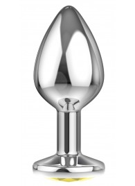 Малая серебристая анальная пробка Diamond Yellow Sparkle Small с жёлтым кристаллом - 7 см. - Lola Games - купить с доставкой в Миассе