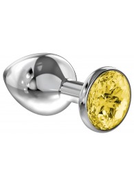 Малая серебристая анальная пробка Diamond Yellow Sparkle Small с жёлтым кристаллом - 7 см. - Lola Games - купить с доставкой в Миассе