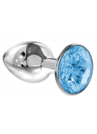 Малая серебристая анальная пробка Diamond Light blue Sparkle Small с голубым кристаллом - 7 см. - Lola Games - купить с доставкой в Миассе