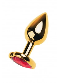 Золотистая анальная пробка с кристаллом-сердцем - 7,5 см. - ToyFa - купить с доставкой в Миассе