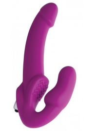 Ярко-розовый безремневой вибрострапон Evoke Vibrating Strapless Silicone Strap-on Dildo - XR Brands - купить с доставкой в Миассе