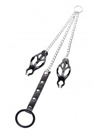 Черно-серебристые зажимы для сосков с кольцом для пениса TOYFA Metal - ToyFa - купить с доставкой в Миассе