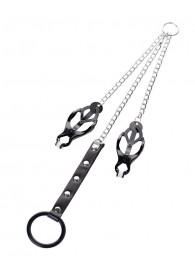 Черно-серебристые зажимы для сосков с кольцом для пениса TOYFA Metal - ToyFa - купить с доставкой в Миассе