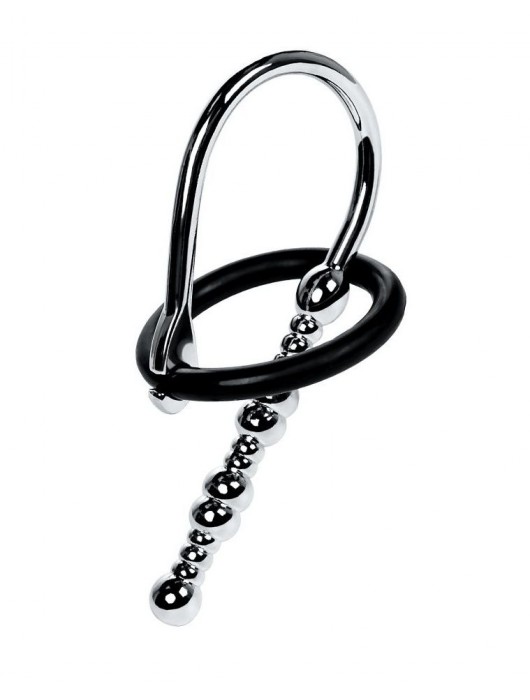 Серебристый уретральный плаг-бусины TOYFA Metal с мягким фиксириющим кольцом - ToyFa - купить с доставкой в Миассе