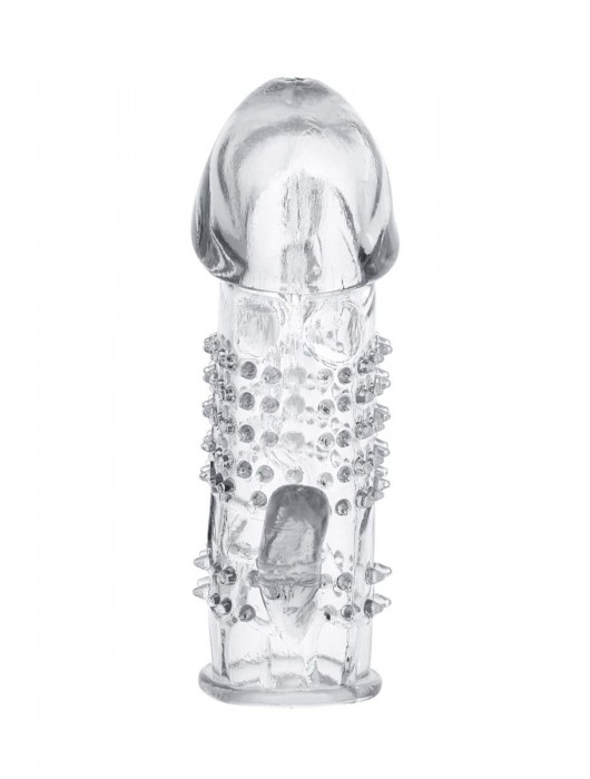 Прозрачная гелевая насадка с шипами и клиторальным отростком - 13 см. - Toyfa Basic - в Миассе купить с доставкой