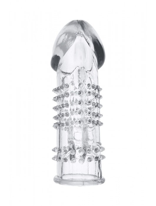 Прозрачная гелевая насадка с шипами и клиторальным отростком - 13 см. - Toyfa Basic - в Миассе купить с доставкой