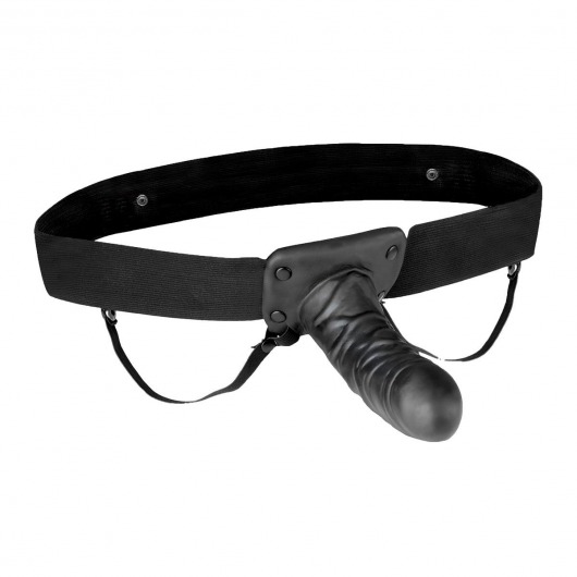 Чёрный полый страпон с вибрацией Unisex Vibrating Hollow Strap-On - 14 см. - Lux Fetish - купить с доставкой в Миассе