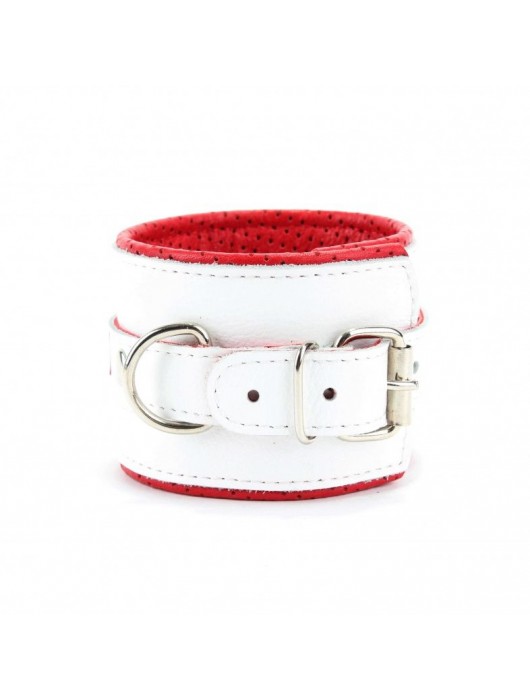 Бело-красные кожаные наручники для медсестры - БДСМ Арсенал - купить с доставкой в Миассе