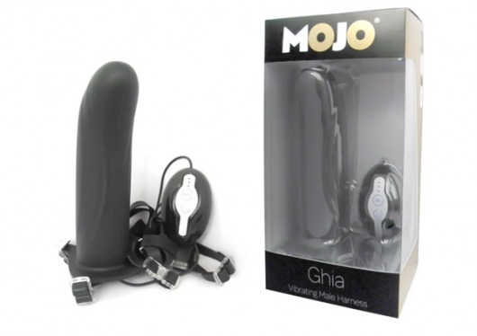 Черный страпон с вибратором Mojo Ghia - Seven Creations - купить с доставкой в Миассе
