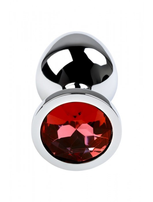 Серебристая коническая анальная пробка с красным кристаллом - 8 см. - ToyFa - купить с доставкой в Миассе