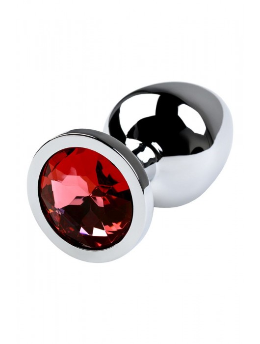 Серебристая коническая анальная пробка с красным кристаллом - 8 см. - ToyFa - купить с доставкой в Миассе