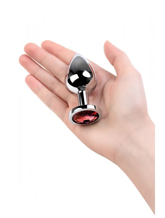 Серебристая коническая анальная пробка с красным кристаллом - 8 см. - ToyFa - купить с доставкой в Миассе
