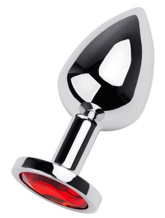 Серебристая коническая анальная пробка с красным кристаллом - 8 см. - ToyFa - купить с доставкой в Миассе