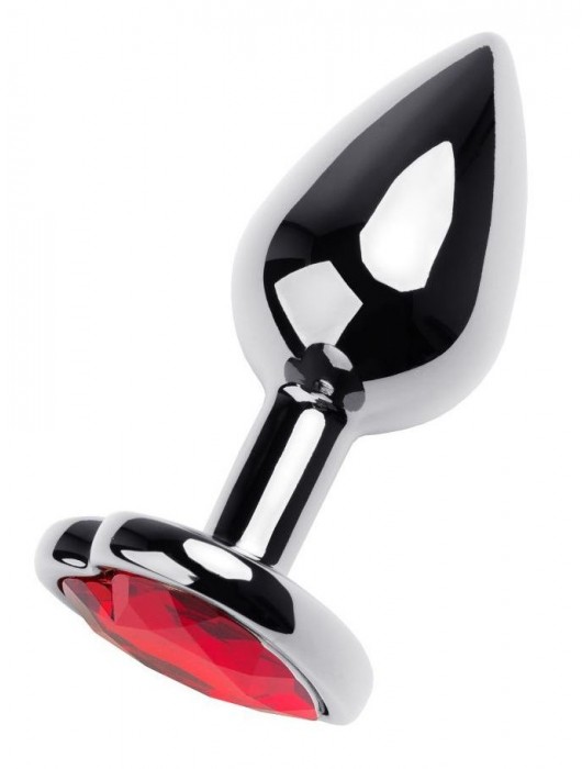 Серебристая коническая анальная пробка с красным кристаллом-сердечком - 7 см. - ToyFa - купить с доставкой в Миассе