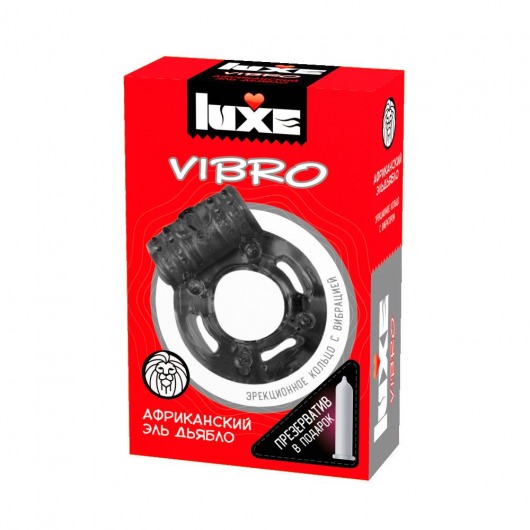 Чёрное эрекционное виброкольцо Luxe VIBRO  Африканский Эль Дьябло  + презерватив - Luxe - в Миассе купить с доставкой