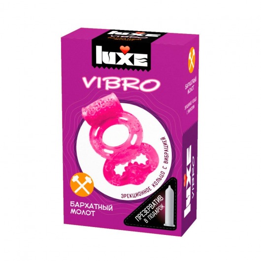 Розовое эрекционное виброкольцо Luxe VIBRO  Бархатный молот  + презерватив - Luxe - в Миассе купить с доставкой