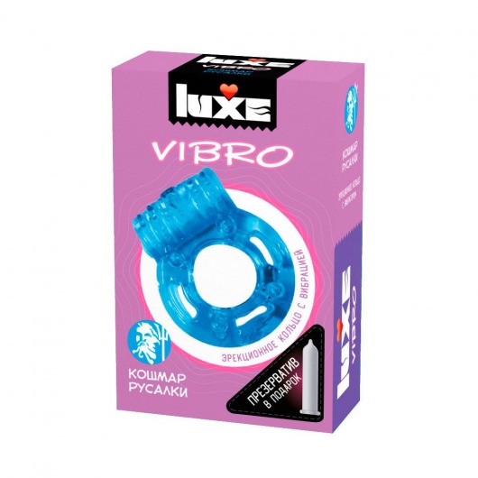 Голубое эрекционное виброкольцо Luxe VIBRO  Кошмар русалки  + презерватив - Luxe - в Миассе купить с доставкой