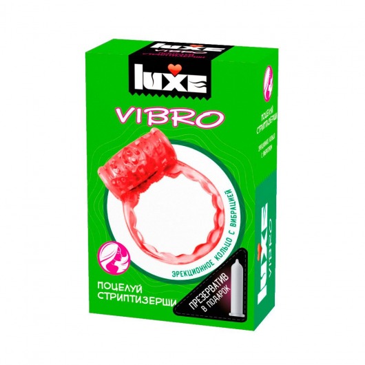 Розовое эрекционное виброкольцо Luxe VIBRO  Поцелуй стриптизёрши  + презерватив - Luxe - в Миассе купить с доставкой