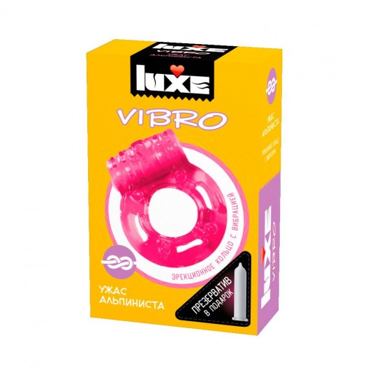 Розовое эрекционное виброкольцо Luxe VIBRO  Ужас Альпиниста  + презерватив - Luxe - в Миассе купить с доставкой