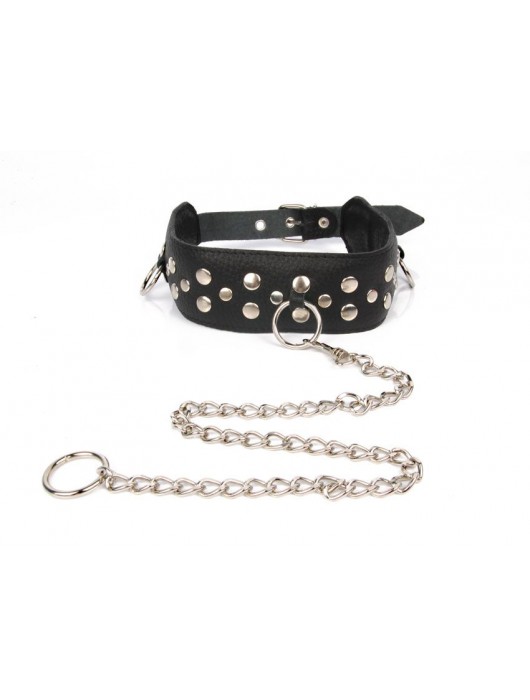 Черный ошейник с заклепками с металлическим поводком-цепочкой - Notabu - купить с доставкой в Миассе