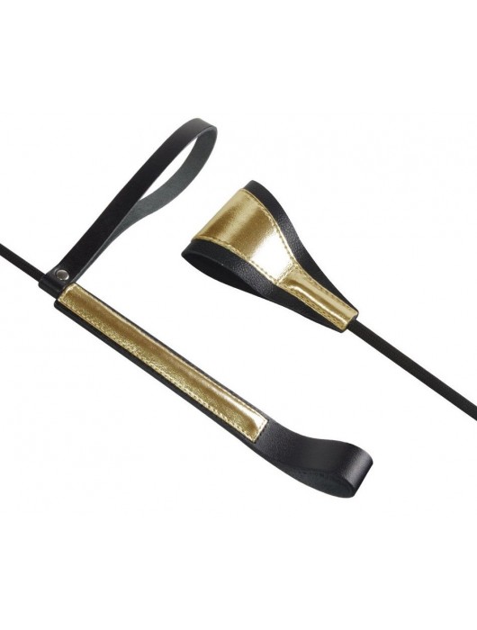 Черно-золотистый стек с хлопушкой из кожи - 62 см. - Sitabella - купить с доставкой в Миассе