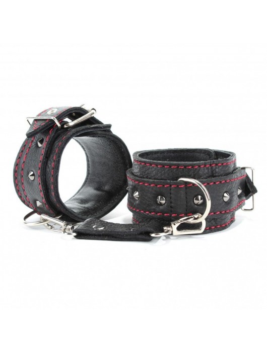 Черные оковы с шипами и контрастной строчкой - БДСМ Арсенал - купить с доставкой в Миассе