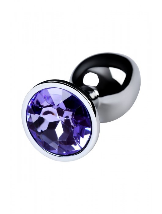 Серебристая конусовидная анальная пробка с фиолетовым кристаллом - 7 см. - ToyFa - купить с доставкой в Миассе