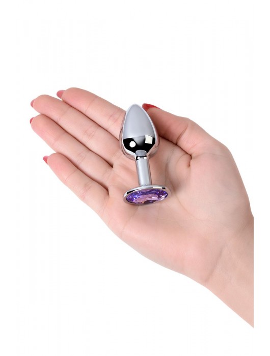 Серебристая конусовидная анальная пробка с фиолетовым кристаллом - 7 см. - ToyFa - купить с доставкой в Миассе