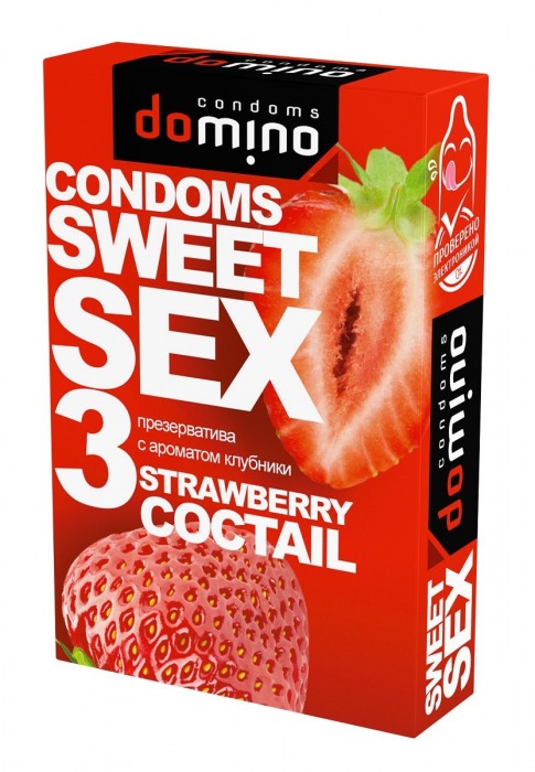 Презервативы для орального секса DOMINO Sweet Sex с ароматом клубничного коктейля  - 3 шт. - Domino - купить с доставкой в Миассе