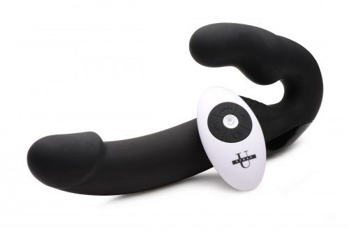 Черный безремневой страпон Urge Silicone Strap On с пультом ДУ - 24 см. - XR Brands - купить с доставкой в Миассе