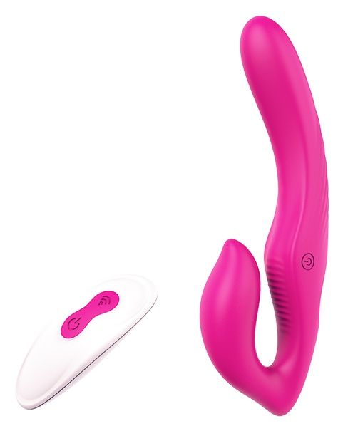 Ярко-розовый безремневой страпон REMOTE DOUBLE DIPPER - 22 см. - Dream Toys - купить с доставкой в Миассе