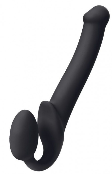 Черный безремневой страпон Silicone Bendable Strap-On M - Strap-on-me - купить с доставкой в Миассе