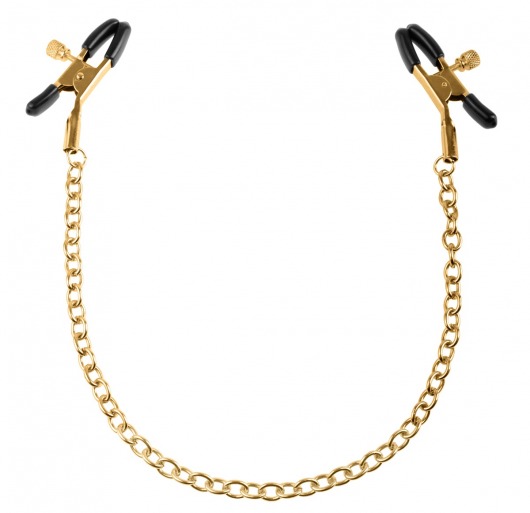Чёрные с золотом зажимы на соски Gold Chain Nipple Clamps - Pipedream - купить с доставкой в Миассе