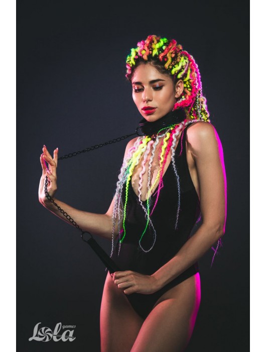 Черный ошейник с поводком Kinky - Lola Games - купить с доставкой в Миассе