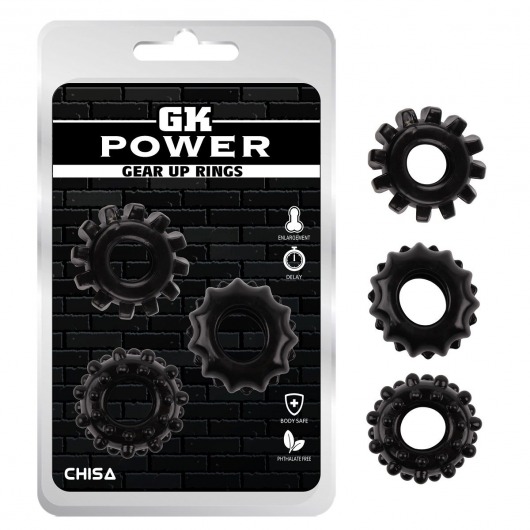 Набор из 3 черных эрекционных колец Gear Up Rings - Chisa - в Миассе купить с доставкой