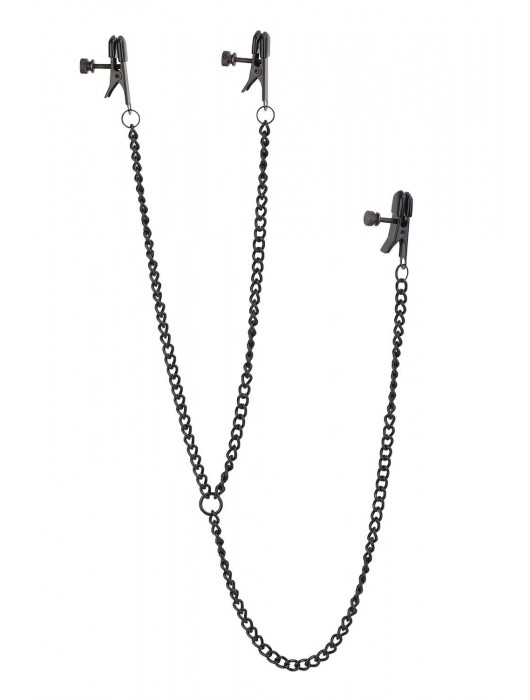 Черные зажимы на соски и клитор на цепочке DELUXE NIPPLE   CLIT CLAMPS - Dream Toys - купить с доставкой в Миассе
